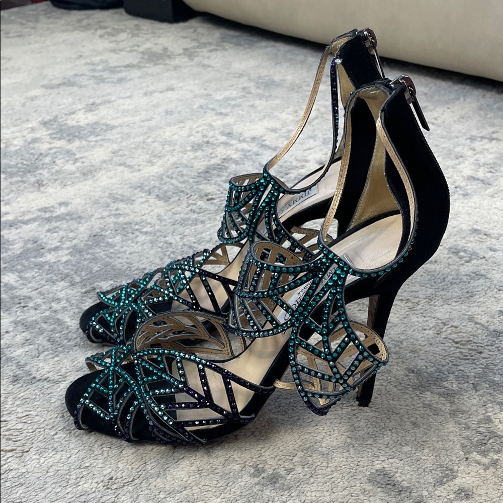 Jimmy Choo Kallai Leaf Sandal Heels Embellished Crystal Designer Sz 40 - Picture 3 of 14
